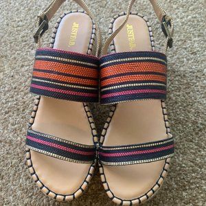 Multi-colored size 9 wedge sandals